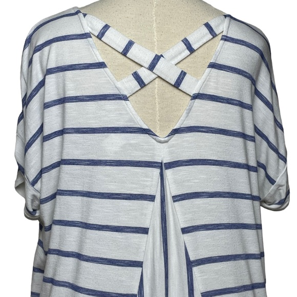 Chico's White/Blue Striped ¾ Sleeve Back Detail Knit Tunic 100% Cotton 1 US 4/6 - Picture 14 of 16